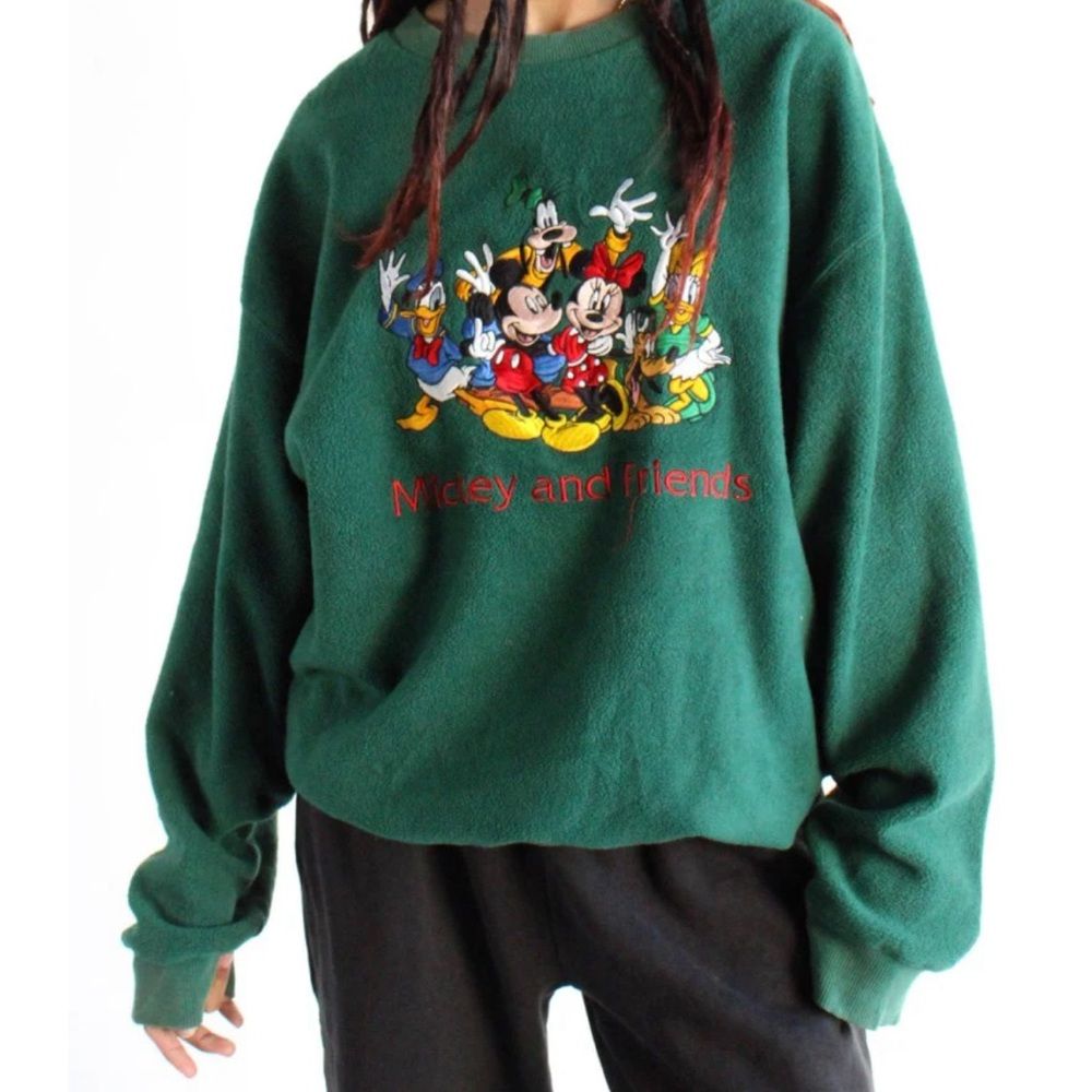 Vintage Disney Store Fleece Sweatshirt Embroidered Mickey Minnie Donald Goofy